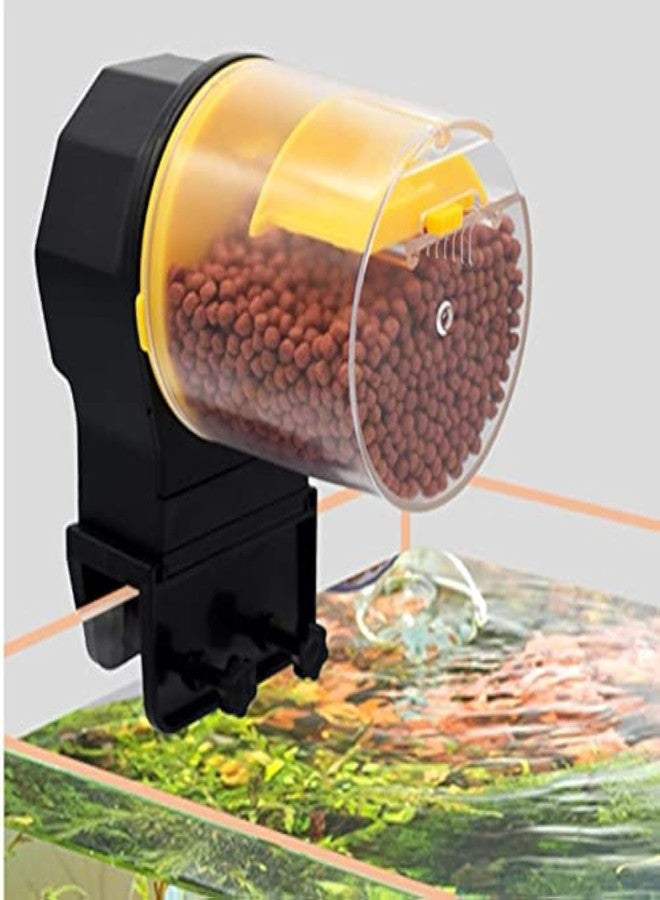 VAYINATO Plastic Aquarium Fish Tank Automatic Yellow Food Feeder With 2 Dispenser 50G/100G By Petzlifeworld,15 cm,H_9 cm,W_14 cm - Image 1